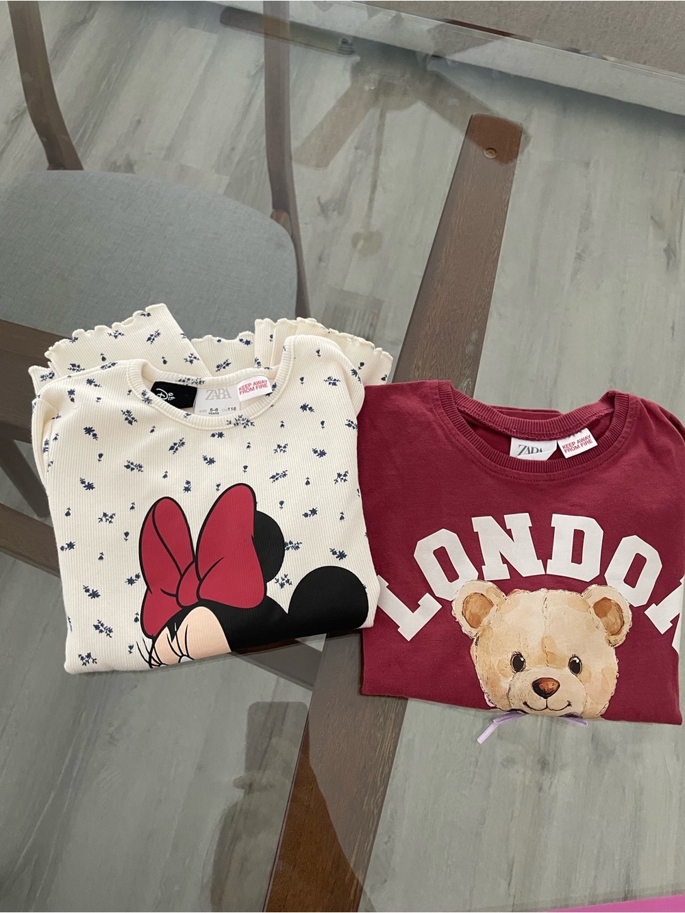 Zara Girls Cream Minnie Bow Top & Maroon London Bear Long Sleeve Tee